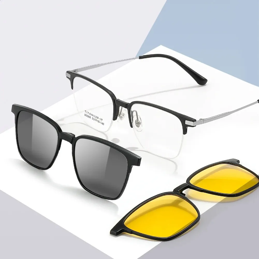 3 In 1 Mode Reine Frauen Brillengestell Mit Polarisierten Clip Auf Sonnenbrille Und Nachtsicht Männer Halbrand Brillen 93008 240118