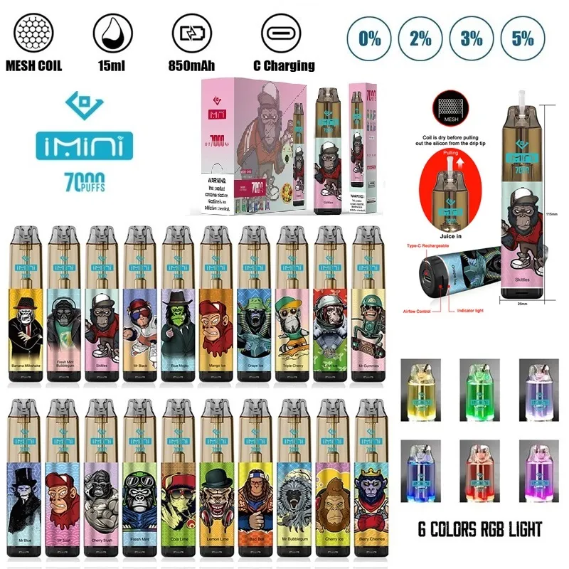 Vaper Puff 7000 IMINI RM Tornado 9000 sbuffi Penna di vaporizzazione usa e getta 7000 sbuffi 2% 7k sbuffi ricaricabili da 850 mAh