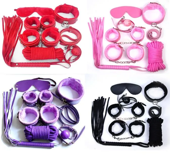 Bonajlar 7pcsset esaret kiti seti fetiş bdsm roleplay kelepçeleri Kırbaç halat gözü kepçesi top gag blackredpinpurple köle esaret 7992756