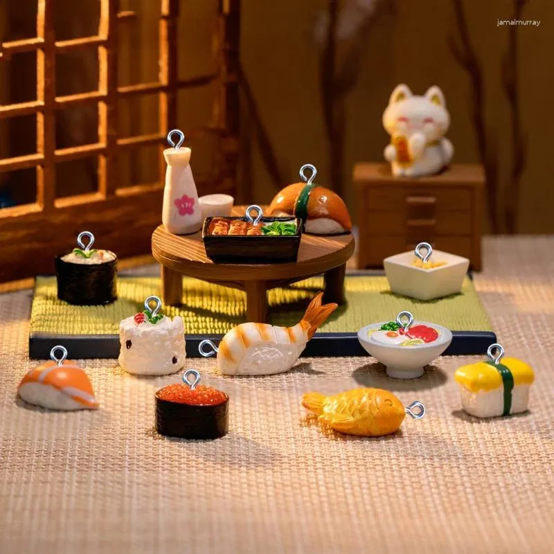 Encantos 10 pçs simulação bonito série sushi pingentes de resina para fazer jóias diy brinco colar chaveiro acessórios de decoração