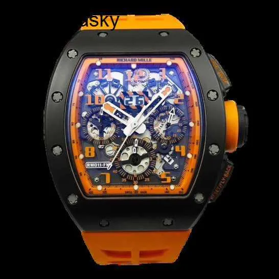 RM Relógio de Pulso Relógio Piloto RMwatches Relógio de Pulso RM011-FM Série Masculina RM011 Laranja Cerâmica Edição Limitada Moda Masculina Lazer Esportes Mecânico