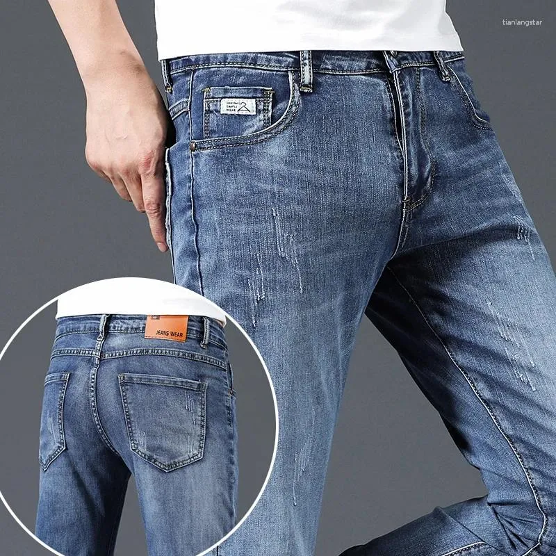 Jeans masculinos magros magros para roupas de primavera outono da moda coreana estirada casual calcinhas calças jeans masculino masculino