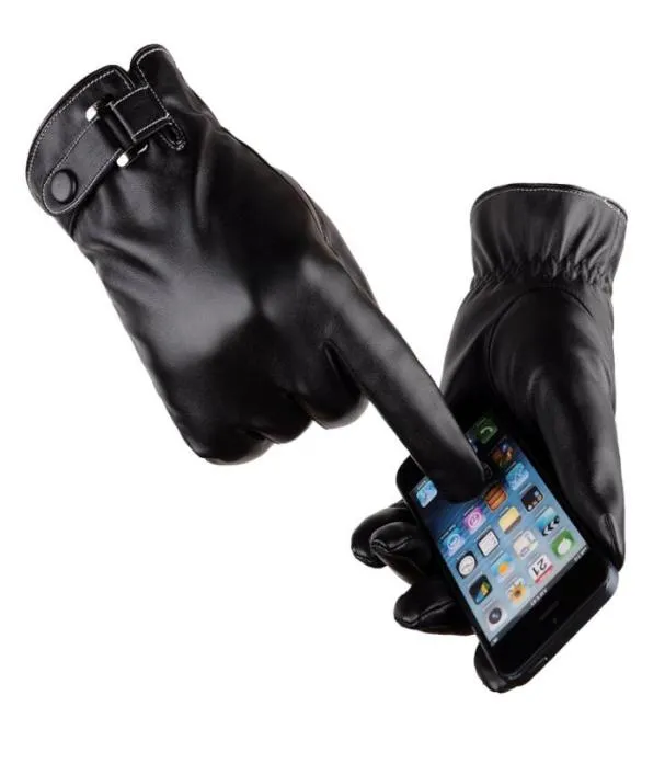 Gants d'hiver en cuir PU pour hommes, courts, fins, épais, noirs/marrons, pour écran tactile, pour conduite de voiture, 9004728