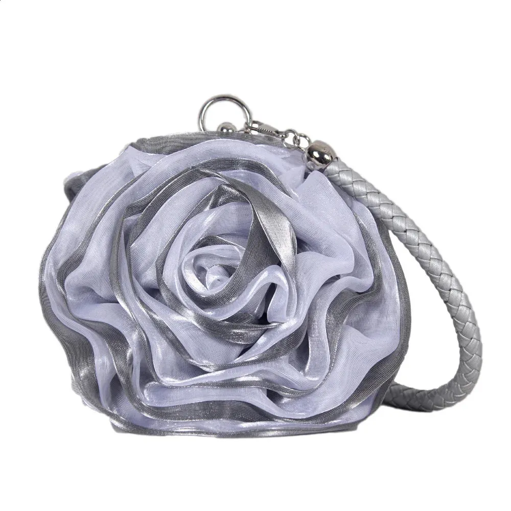 Bridal Rose Flower Evening Clutch Purse Women väska liten handväska Lady Silk bröllop dekorera party brudtärna gåva plånböcker 240118