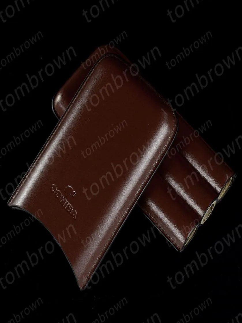 New Quality Premium Quality Wholesale Price 3 Tube Brown Leather Holder Travel Humidifier Humidifier Gift Box7299890