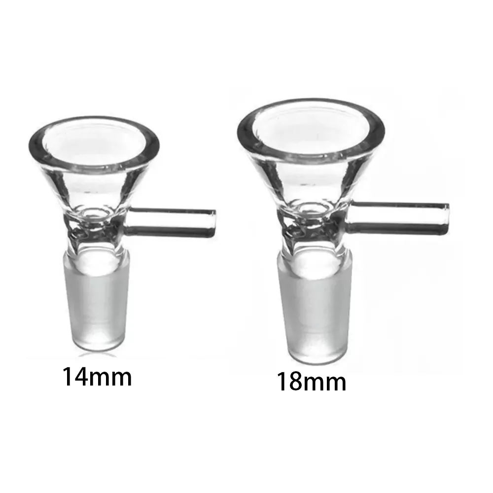 2PCS 14mm 18mm Male Dry Herb Flower Glass Bowl with Handle Smoking Bong Tool Accessory