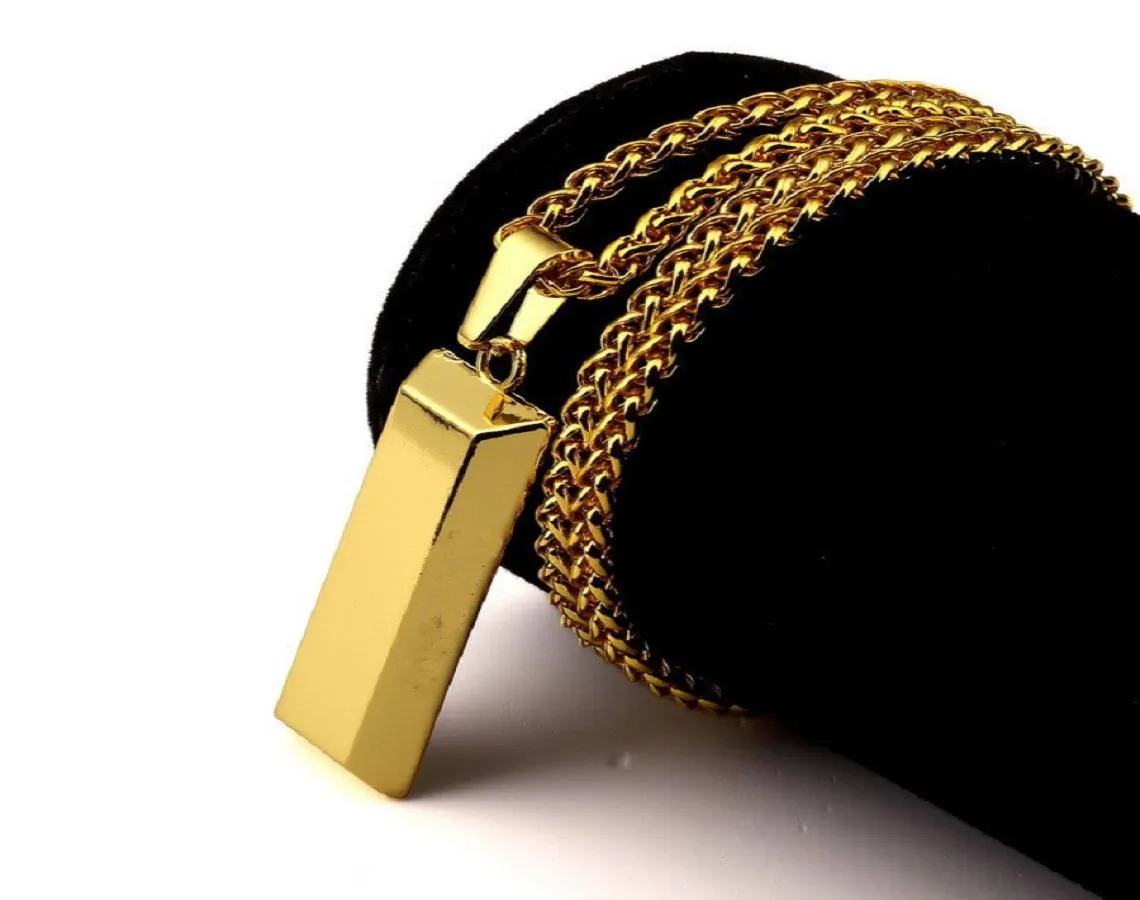 Mode Herren Hip Hop Schmuck Halskette Goldbarren Anhänger Halsketten Lange 72 cm Edelstahl Kette Punk Rock Micro Männer für Geschenke7085480