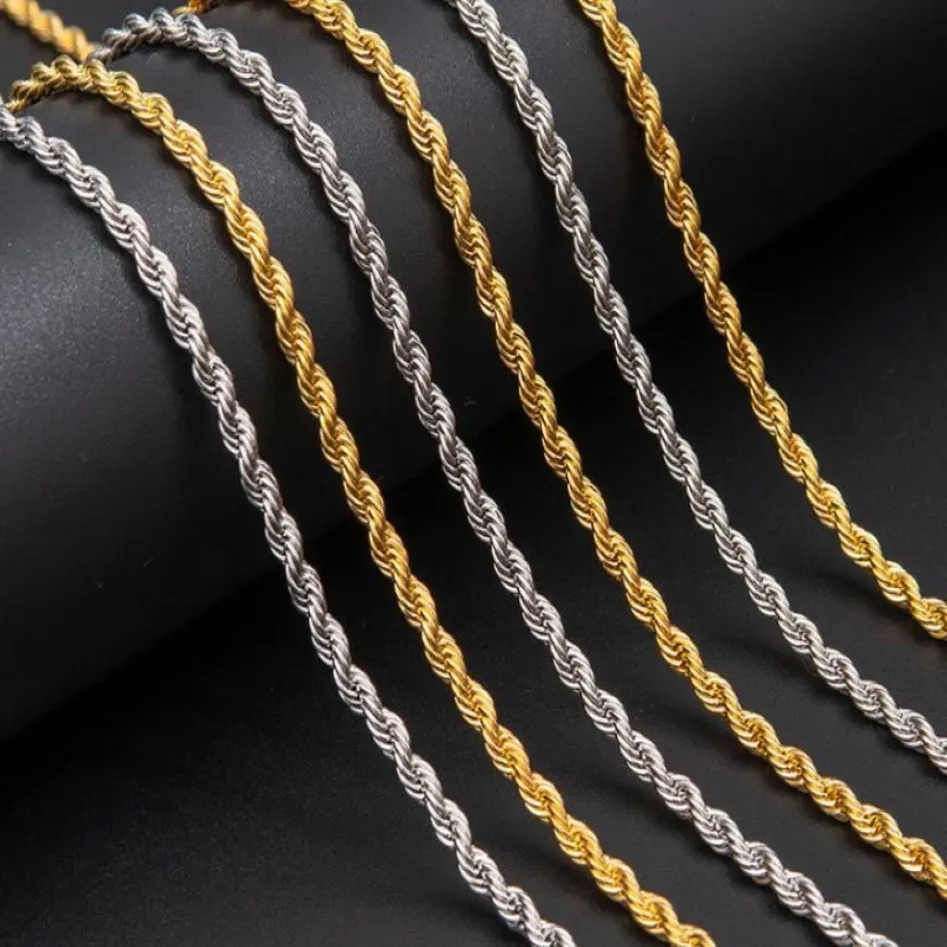 2 3 6mm Rope Chain 316L Stainless Steel Cool Mens Polishing Biker Necklace Chains225R