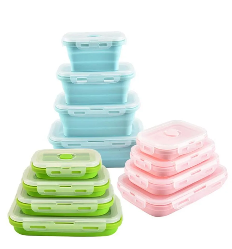 Opvouwbare Siliconen Lunchboxen 4 Stuks Set Voedselopslagcontainers Huishoudelijk Voedsel Fruithouder Camping Road Trip Draagbaar Houseware3893571