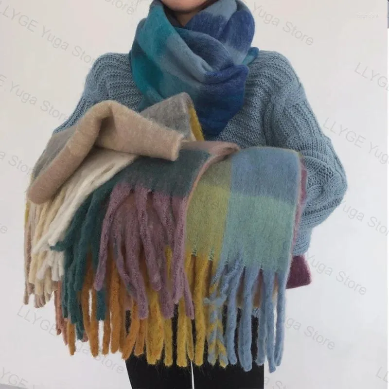 Sciarpe Sciarpa calda in cashmere invernale Sciarpa scozzese colorata Moda donna Spessore Casual Scialle lungo con nappa Accessori oversize semplici