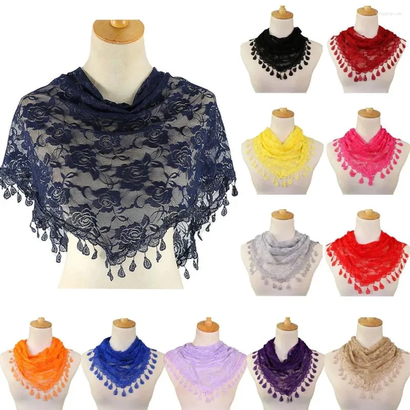 Scarves Women Lace Scarf For Tassel Triangle Sheer Floral Prayer Shawl Spanish Mantilla Bufanda Mujer