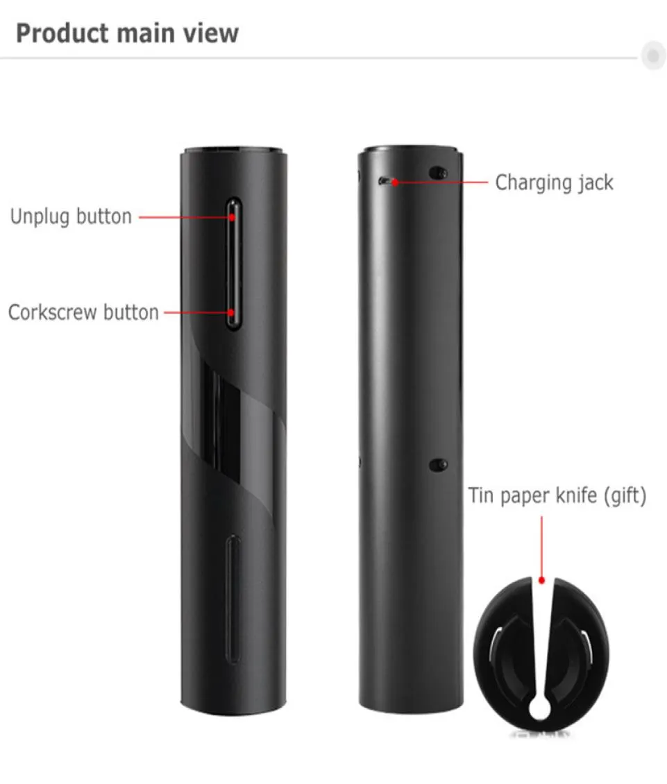 New Electric Wine Opener Rechargeable Automatic Corkscrew Creative Wine Bottle Opener with USB Charging Cable Suit for Home Use2657124464