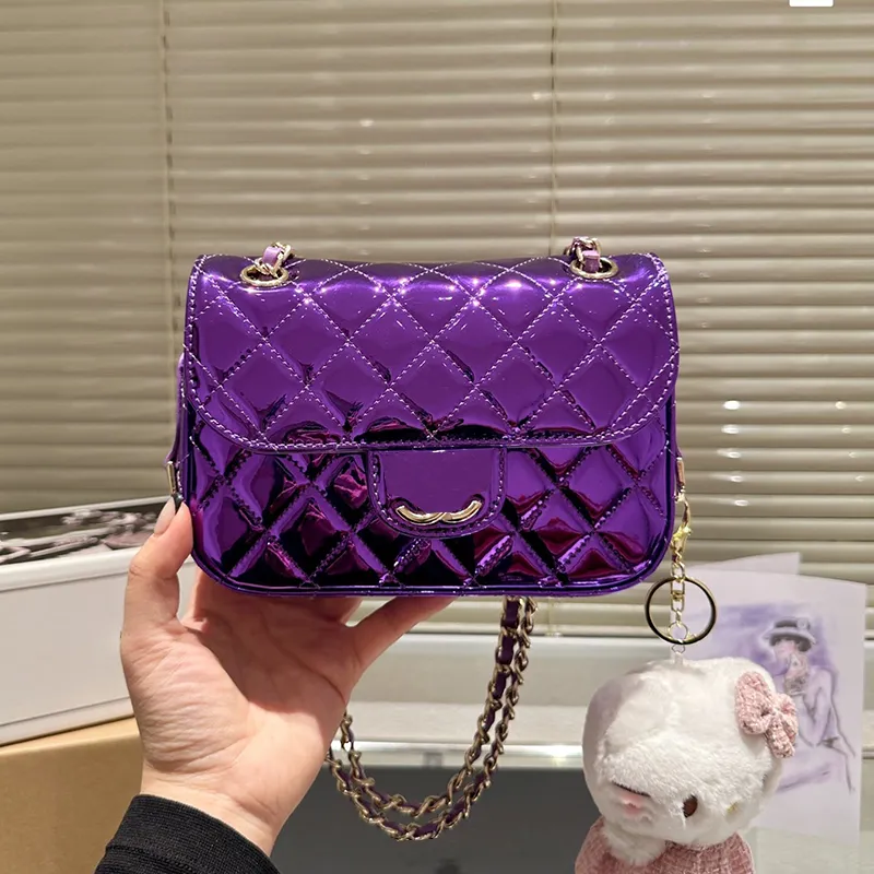 20CM Flap 5 Color Women Designer Shoulder Bag Patent Leather Diamond Lattice Gold Hardware Crossbody Bag Adjustable Chain Luxury Handbag Evening Clutch Key Pouch