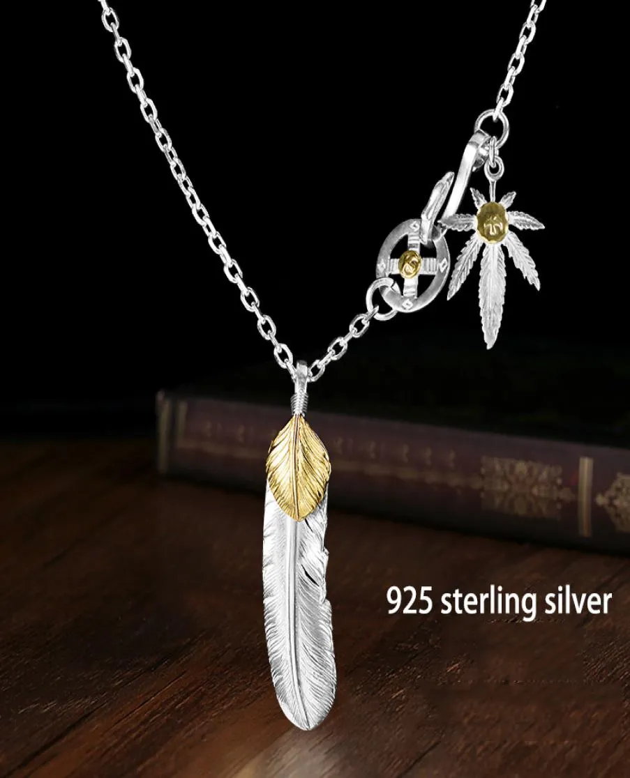 قلادات Takahashi Goros Jewelry 925 Sterling Prendant Feather Charm Vintage Thai Silver Eagle Chain for Men and Women Y18013266