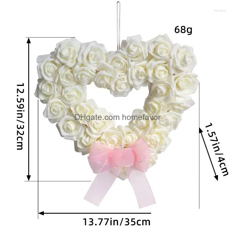 Dekoratif Çiçek Çelenkleri Simation Beyaz Gül Aşk Kalp Krom Romantik Düğün Sevgililer Garlands Mutlu Sevgililer Günü Homefavor DHZ8V