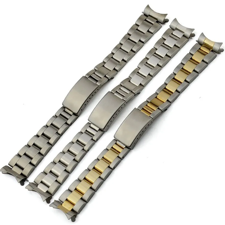 13mm 17mm 20mm för Solex Watch Men Women Watch Belt Ny Silver eller Gold Curved End Solid SS Watch Band Strap328T