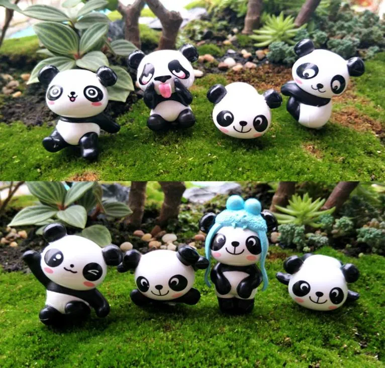 8 teile/los Garten Dekoration Niedliche Panda Figur Miniatur Tier Statue Mini Fee Garten Ornament Harz DIY Handwerk3009794