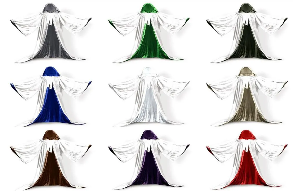 Långa ärmar sammet huva kappa bröllop cape halloween wicca mantel längd faux päls konkurrensdesigner bröllop cape vit i5355195