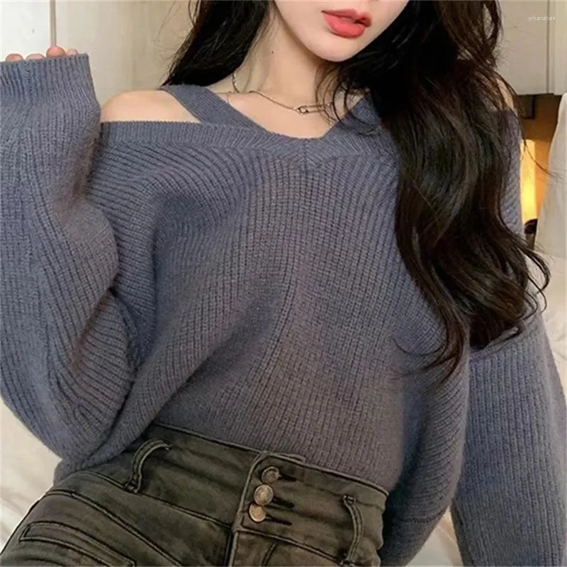 Dames Truien Halter Off Schouder Gebreide Trui Dames Herfst Winter Koreaanse Buitenkleding Wollen Lange Mouw Top Truien Femme