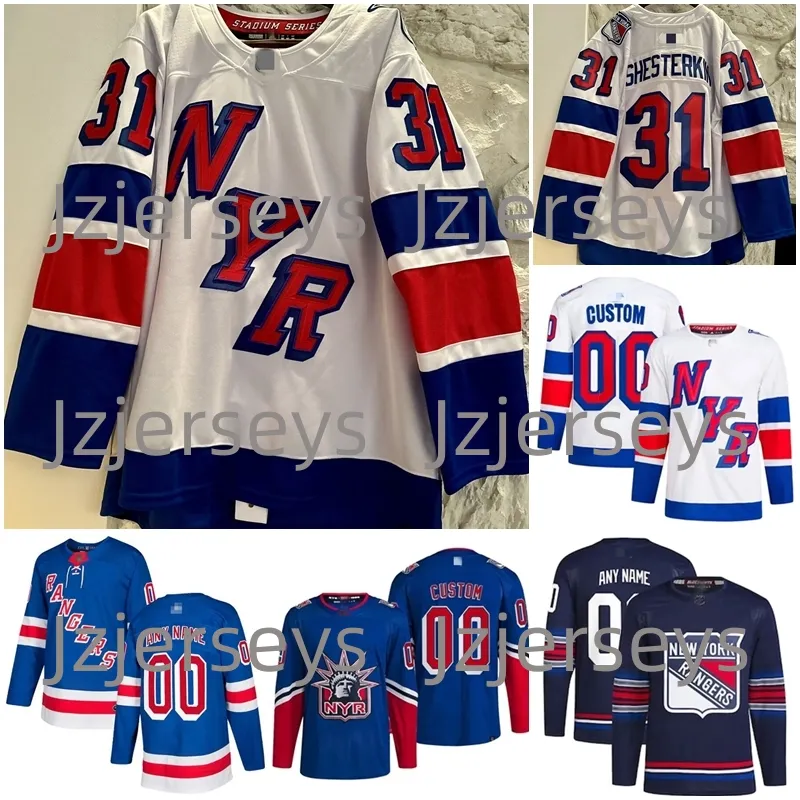 Hot New York "Rangers"23 Adam Fox 2024 스타디움 시리즈 저지 93 Mika Zibanejad 10 Artemi Panarin 31 Igor Shesterkin 79 K'andre Miller 20 Chris Kreider 55 Ryan Lindgren