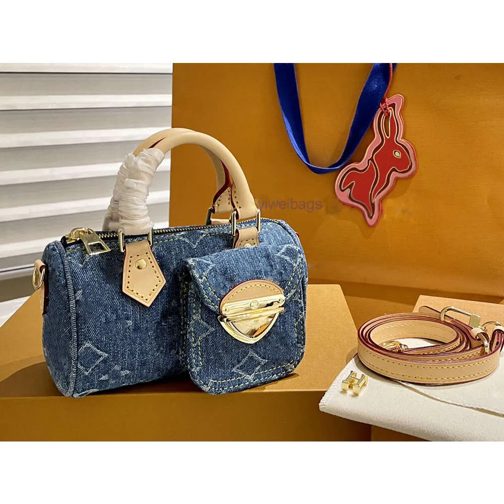 Nano speedys resort 24 mini schoudertas handtas remix serie hoogwaardige keepall denim lederen crossbody tas mobiele telefoon tas