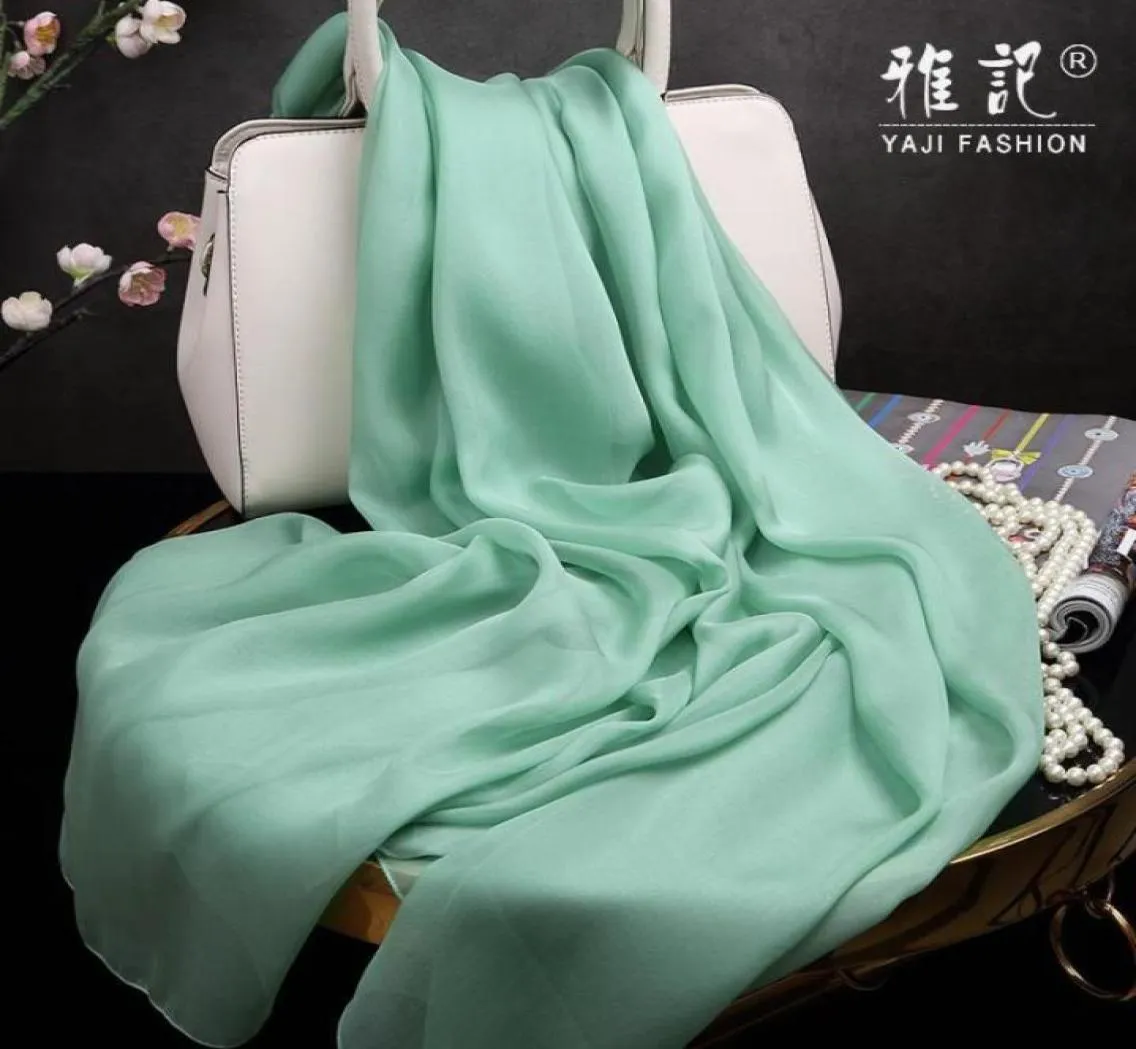 Scarves Women Fashion 100 Silk Scarf Soft Elegant Green Pure Solid Color Female Hangzhou Square Shawl Long Spring Autumn Winter S13116284