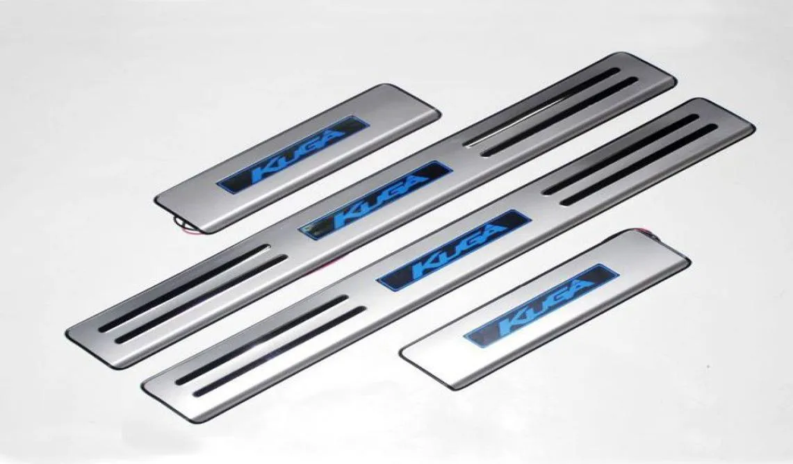 4PCSSET LED Chroming Door Sill for Ford Kuga Ford Escape Stainless Steel Door Sill Scuffプレート5817222