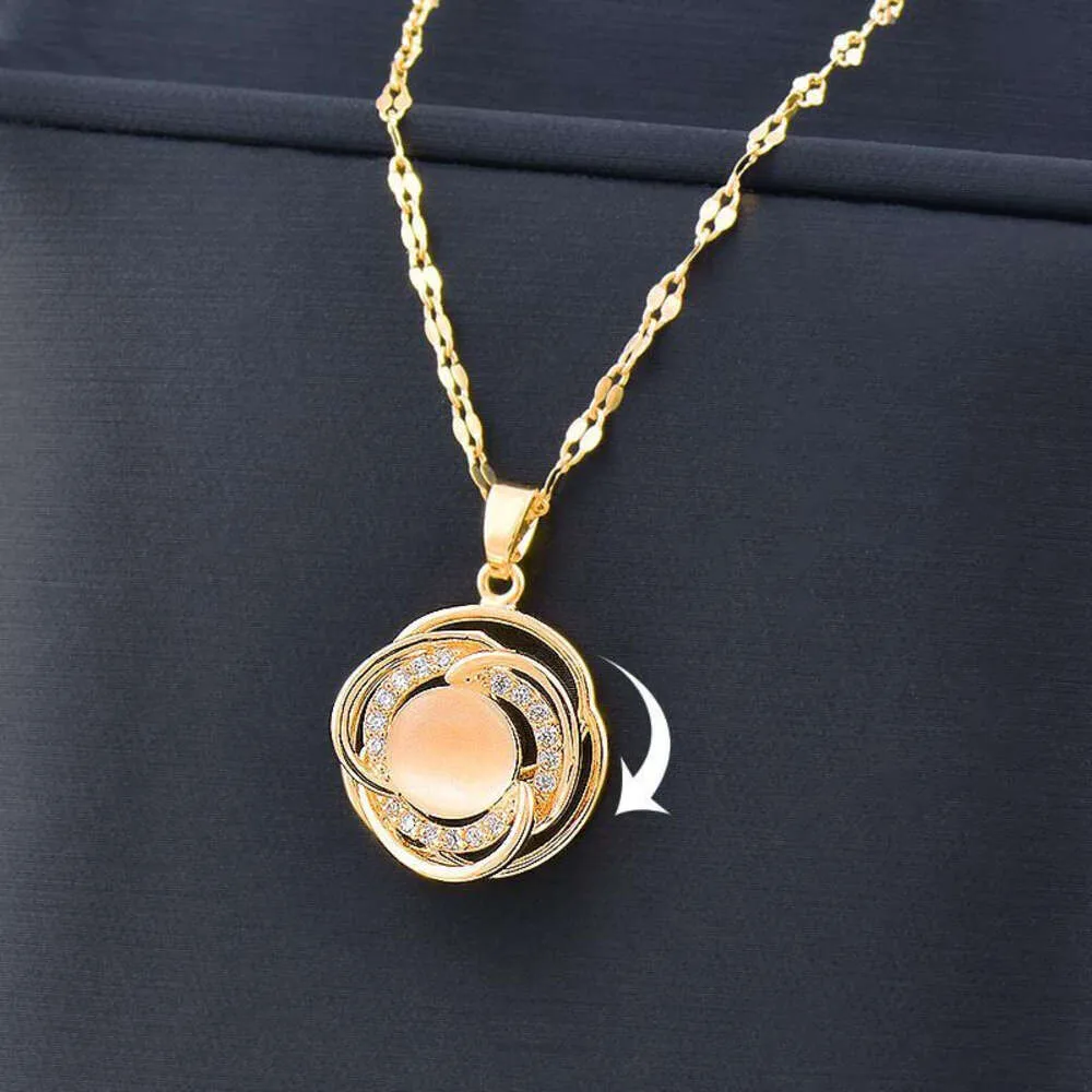 Pendant Necklaces LEEKER Classic Rotatable Spinner Stainless Steel Necklace for Women Rose Gold Color Fashion Jewelry Arrival 855 LK2