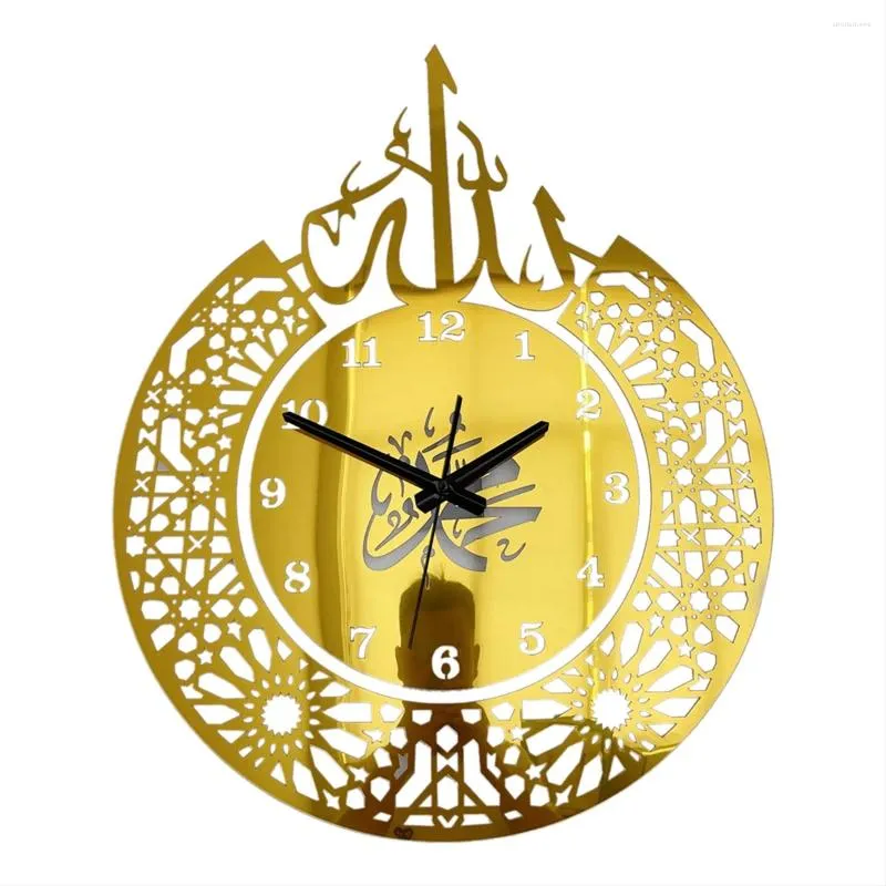 Horloges murales Acrylique Horloge Décor Miroir Pendule Art Musulman Calligraphie Islamique Quartz Chambre Salon-C