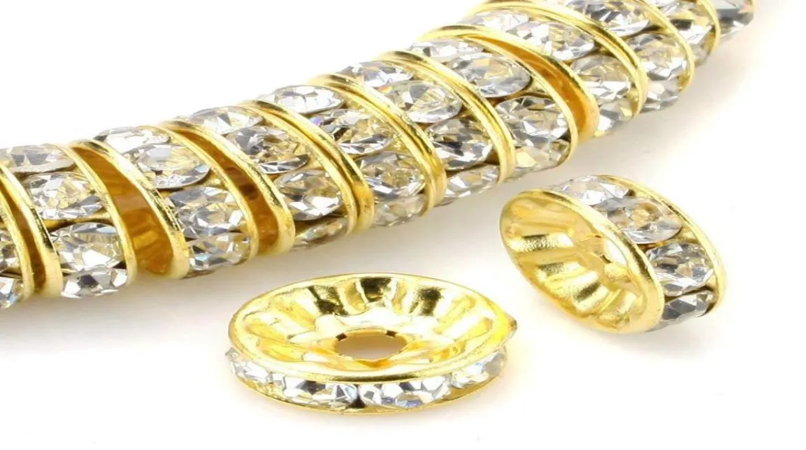 Tsunhine 100pcs Rondelle Spacer Crystal Charms Koraliki Silver Pleated Czech Rhinestone Lose Koralik do biżuterii Making DIY Bracelets G9760513