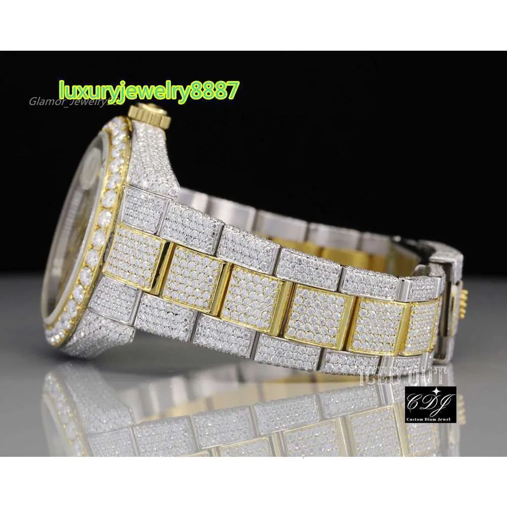 2023P62E Moissanite Studded y iced out luxury watch bust down Two Tone Hip Hop Diamond Watch for m