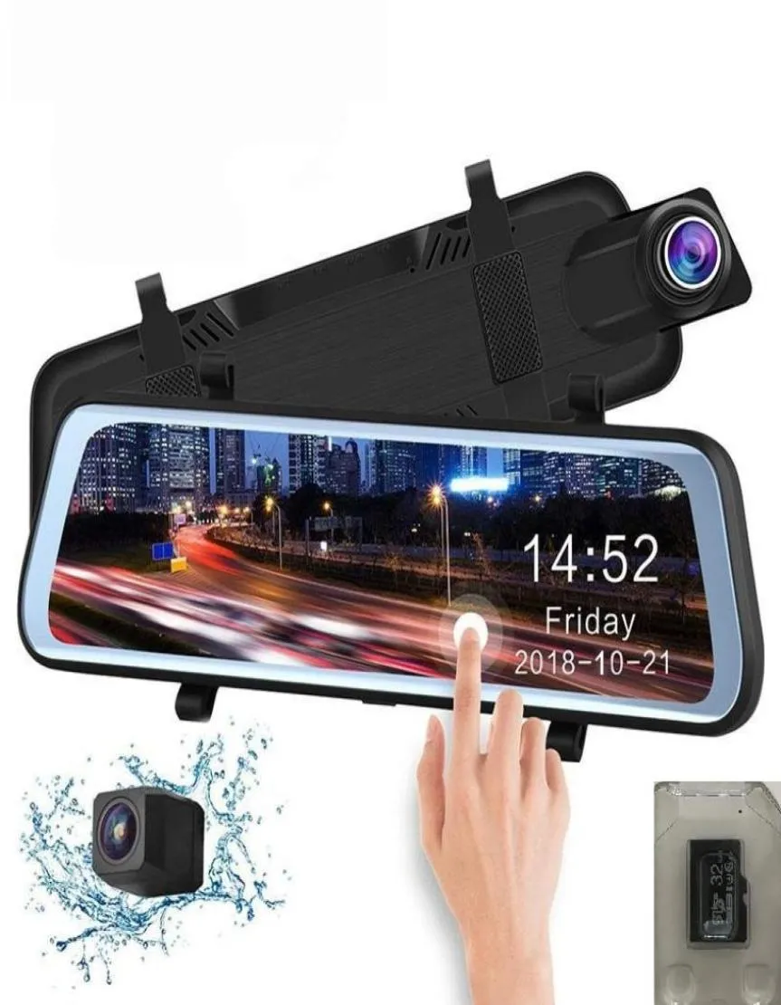 10quot شاشة تعمل باللمس الكامل للسيارة DVR View View Mirrorx Dual Lens Camera النسخ الاحتياطي العكسي 1080p 170 ° Full HD Dash Camcorde1436903