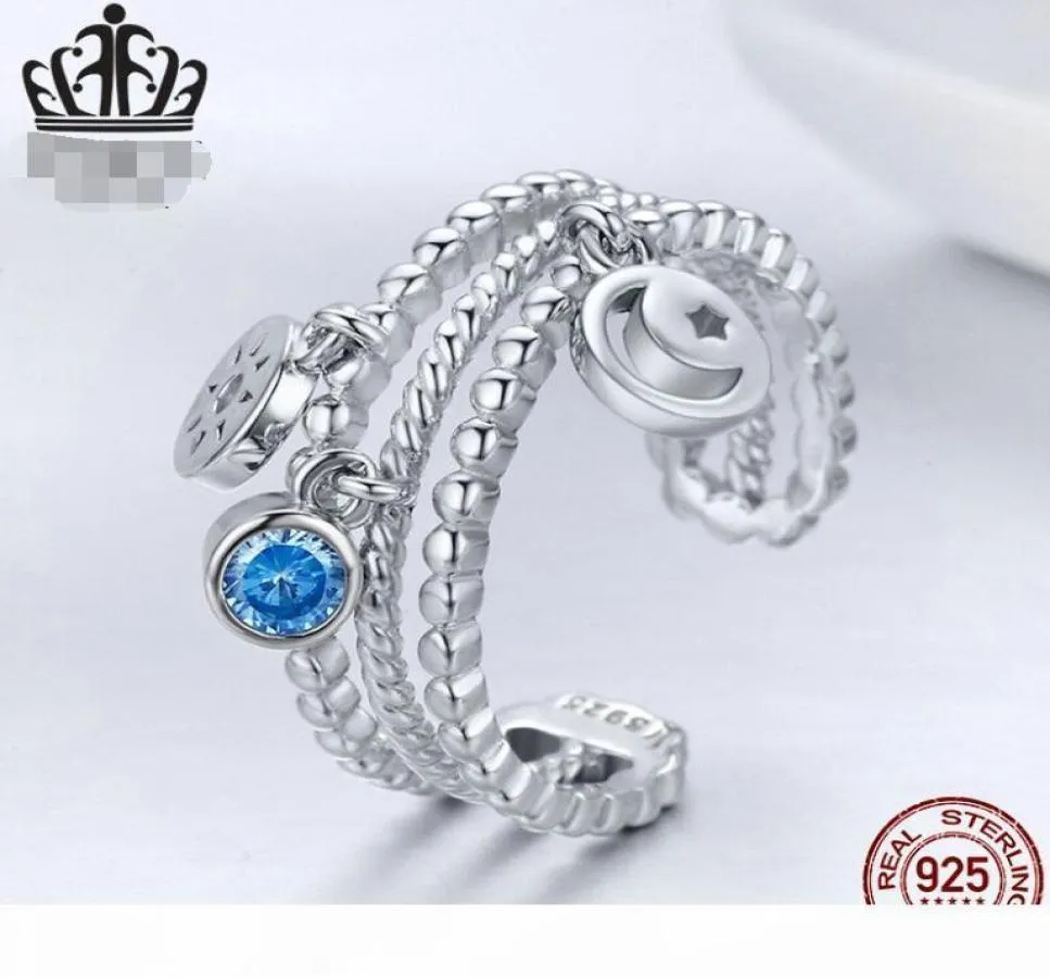 P S925 Sonne und Mond offener Ring Frauen Einfache Persönlichkeit Engagement Ringe der Liebhaber Sterling Silber Ring Party Weihnachtsgeschenk 2020 F1232955