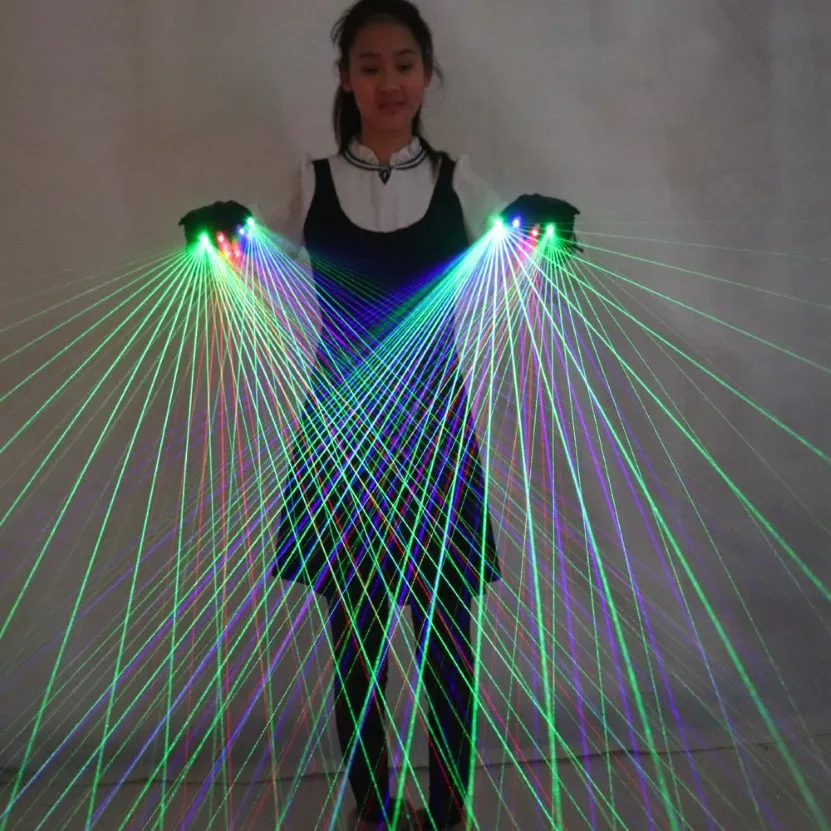 2 in 1 Multi-line RGB-laserhandschoenen met 2 groene 1 rode 1 blauwe laserflitsvinger LED-robotpak lichtgevende jurk bar feestmuziek2580