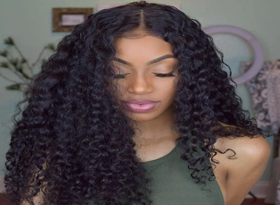 Kinky Curly Silk Top Koronkowe przednie ludzkie peruki włosy Virgin Peruvian Blueless Bezpełna peruka Kolor włosów ludzkich 1B dla czarnych kobiet8296223