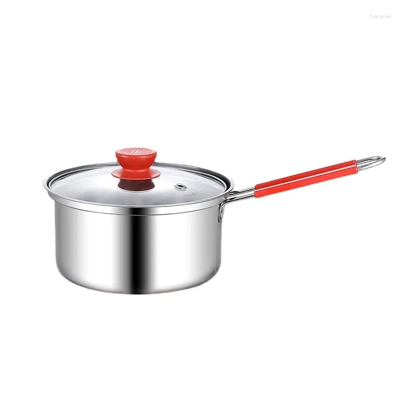 Casseroles en acier inoxydable à poignée unique, Pot à lait épais pour aliments pour bébés, nouilles instantanées de 18cm, cadeau, ustensiles de cuisine, vente en gros