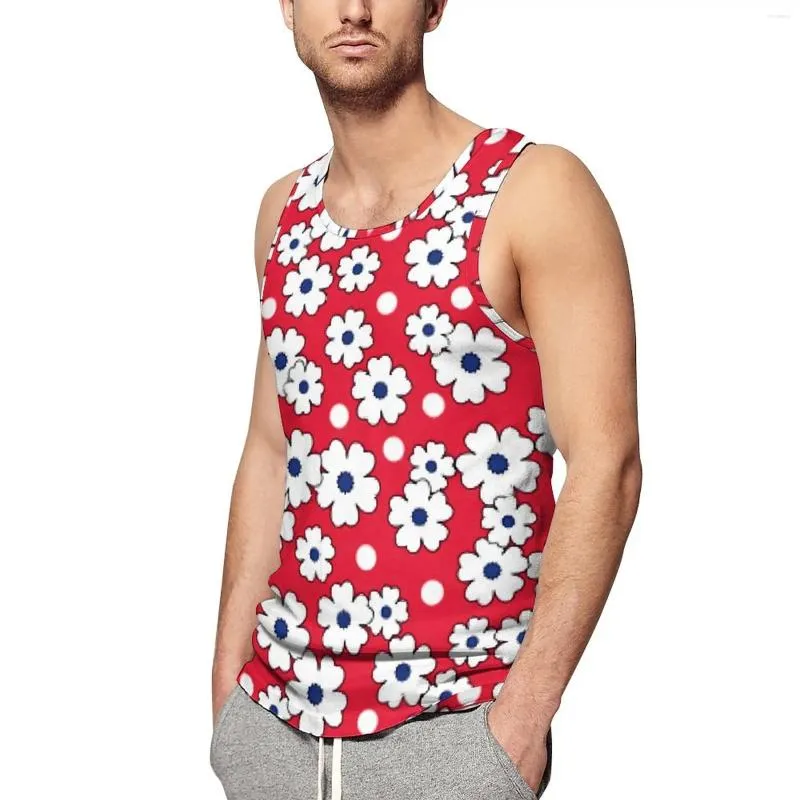 Herren-Tanktops, weißes Ditsy-Blumen-Oberteil, männliche Retro-Blumen-Sportbekleidung, Sommer-Trainingsgrafik, ärmellose Westen, große Größe 4XL 5XL