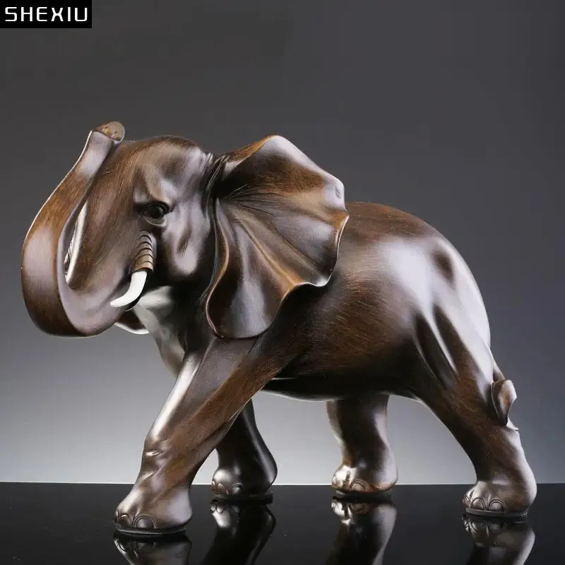 Imitation Wood Elephant Statue Resin Crafts Animal Sculpture Desk Decoration Ornaments Living Room Furnishings Home Decor Modern 240123