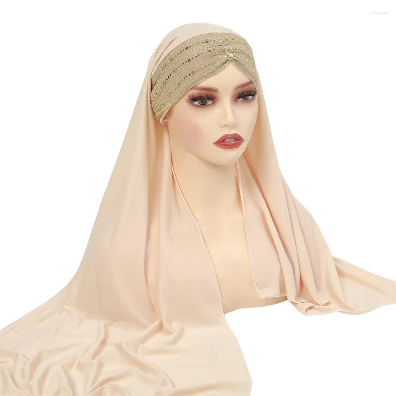 Vêtements ethniques Femmes musulmanes Khimar Glitter Sequin Décor Écharpe pour instantané Hijab Headwrap Ramadan Islamique Foulard Solide Couleur Turban