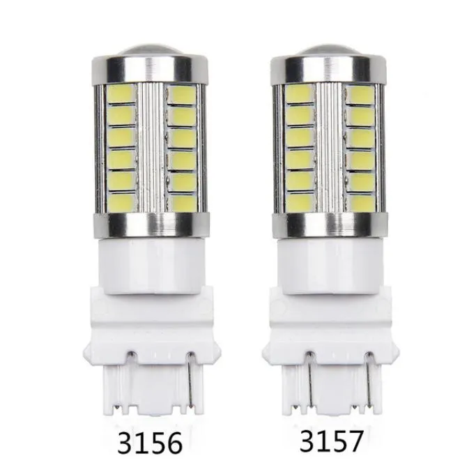 Ampoules de voiture haute puissance 3156 3157, 4 pièces, 33 SMD 5630, LED ambre jaune, clignotant blanc P27W T25 rouge P277W, Source de lumière de voiture, lamp8361510