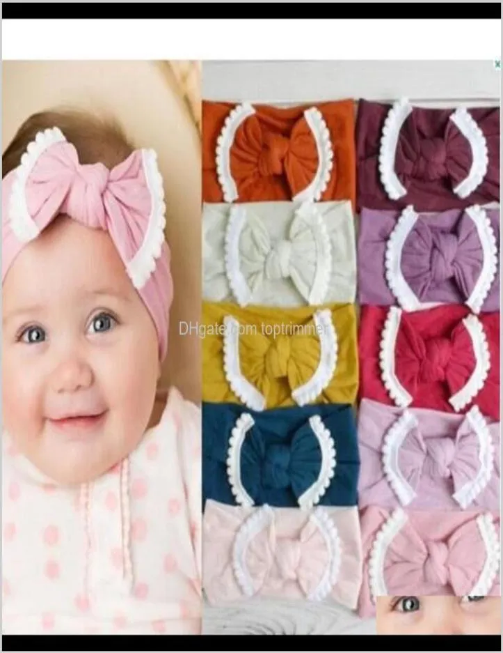 Aessories Baby Mutterschaft Drop Lieferung 2021 30PC Lot Solide Nylon Bogen Stirnbänder Für Nette Kinder Haar Mädchen Pom Kinder weiche Baumwolle7413102