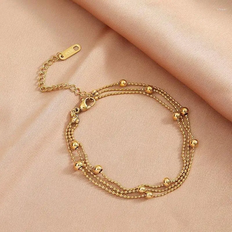 Braccialetti a maglie 2024 Trendy tre strati perline rotonde braccialetto con ciondoli catena in acciaio inossidabile per gioielli da donna