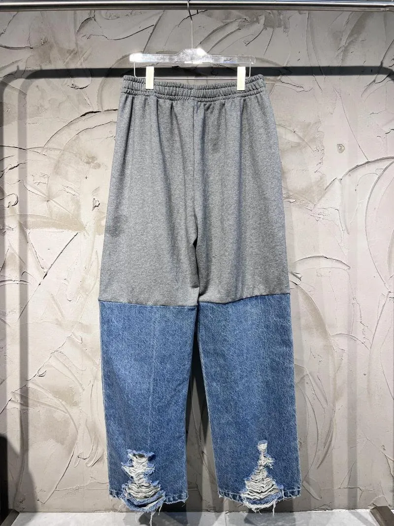 Kvinnors jeans designer denim byxor kvinnor kontrast färg raka benbyxor för män sträng midja