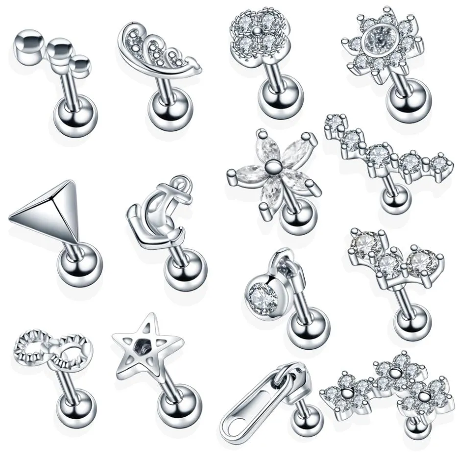 1 st stålkristallblomma Lage Helix Orelha Ear Stud Tragus Barbell Piercing LaBret Lip Rings Sexiga charmiga smycken 16G2167208