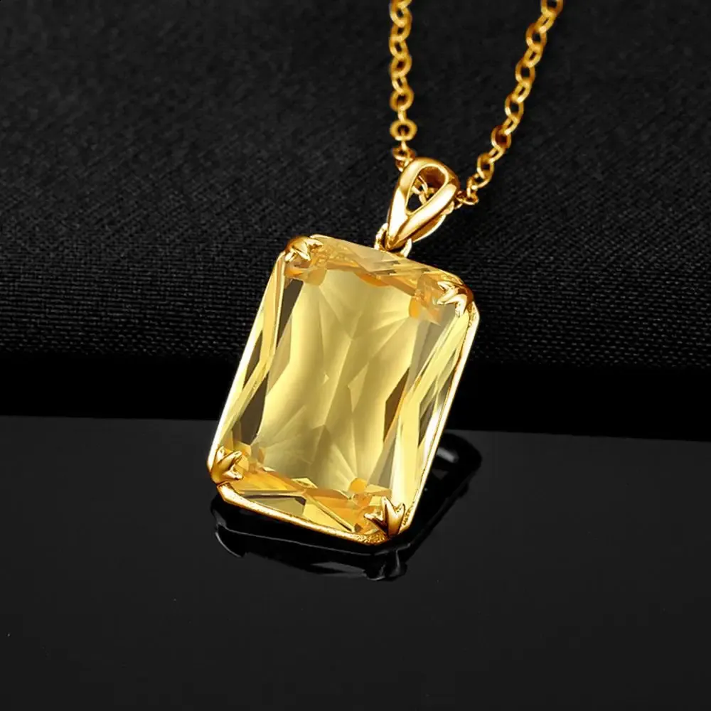 Célèbre marque jaune Cristal pierre précieuse 14K or argent pendentif 925 pendentifs en argent Sterling collier à la mode bijoux fins accessoire 240118