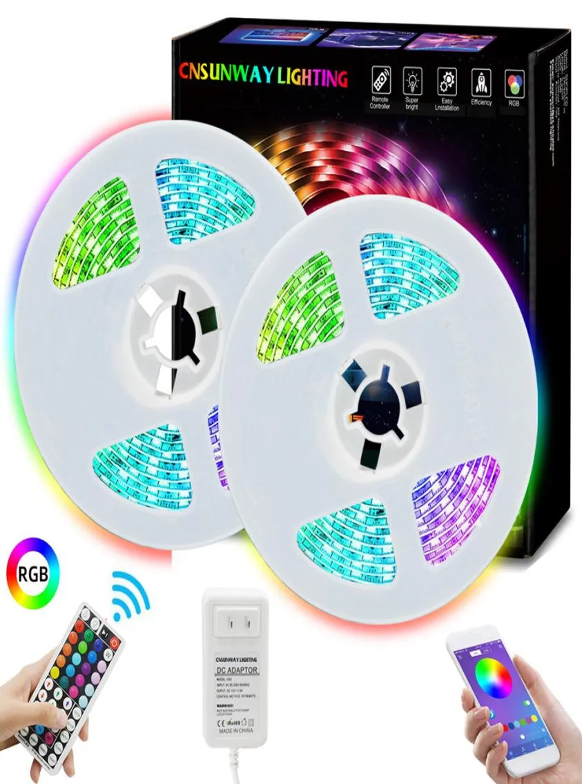 5M 10M Flexibele RGB LED Light Strip 164FT 328FT 5050 SMD 5050 LEDs met 44key RF Afstandsbediening met Bluetooth APP1830461