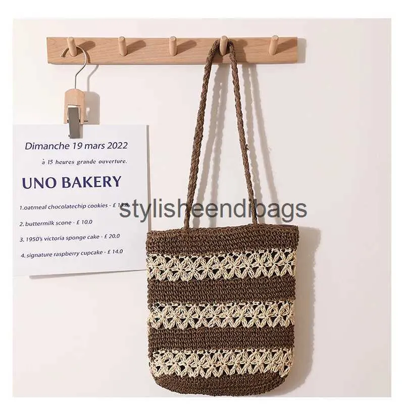 Borse a tracolla 2023 Nuove donne Borse a tracolla di paglia Borse patchwork Totes Casual Borse da vacanza al mare 2 colori Drop ShippingH24219