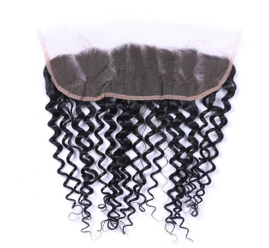 Peruansk Deep Curly Spets Frontal Stängning obearbetat 100 mänskliga hår 13x4 Ear to Ear Lace Frontal With Baby Hair6991372