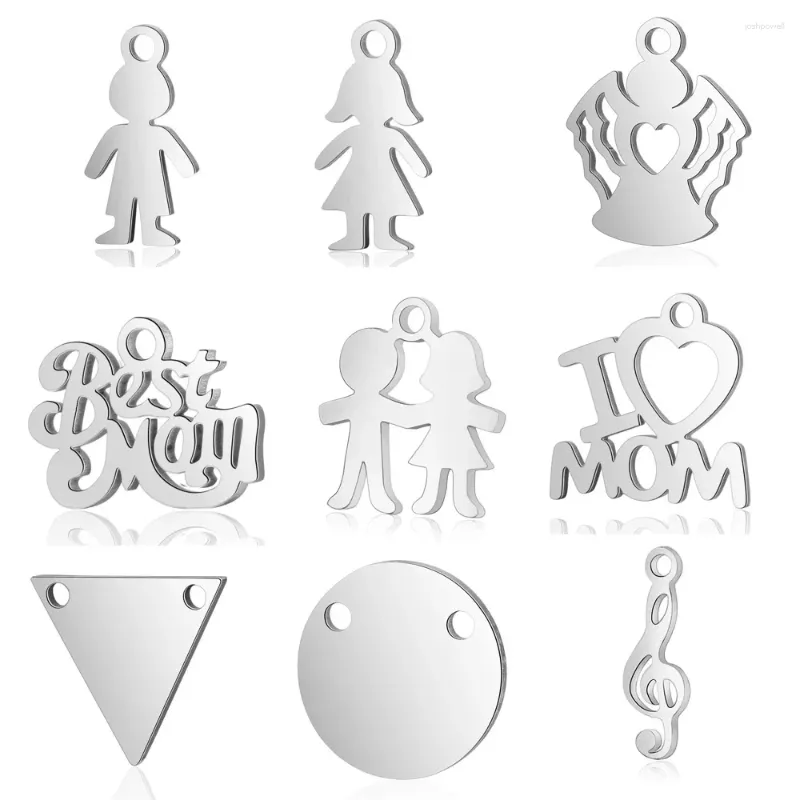 Charms 10pcs/lot Boy Girl Sister Stainless Steel Love Key Mom Triangle Umbrella House Music Note Skull Cloud Charm