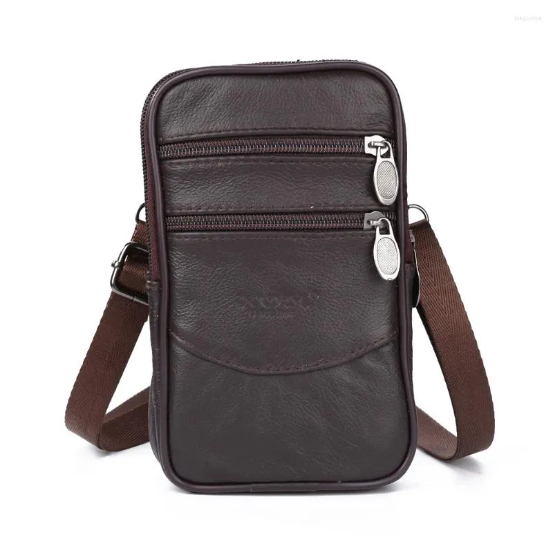 Midjepåsar Casual Men Cow Leather Pure Color Multi Layers Wallet Bag Coin Phone